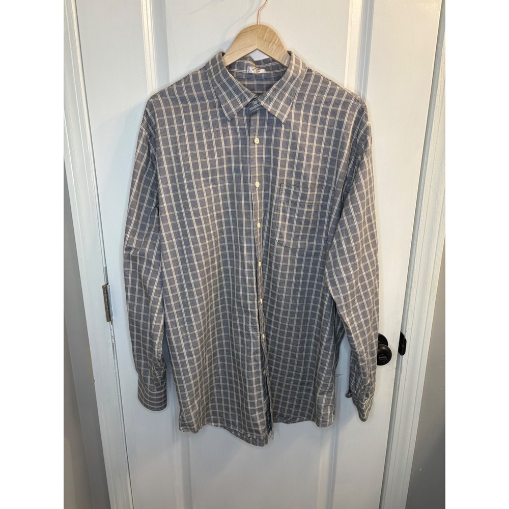 Peter‎ Millar Mens XL Blue Tan Plaid Cotton Button Down Shirt MF13W209CHL